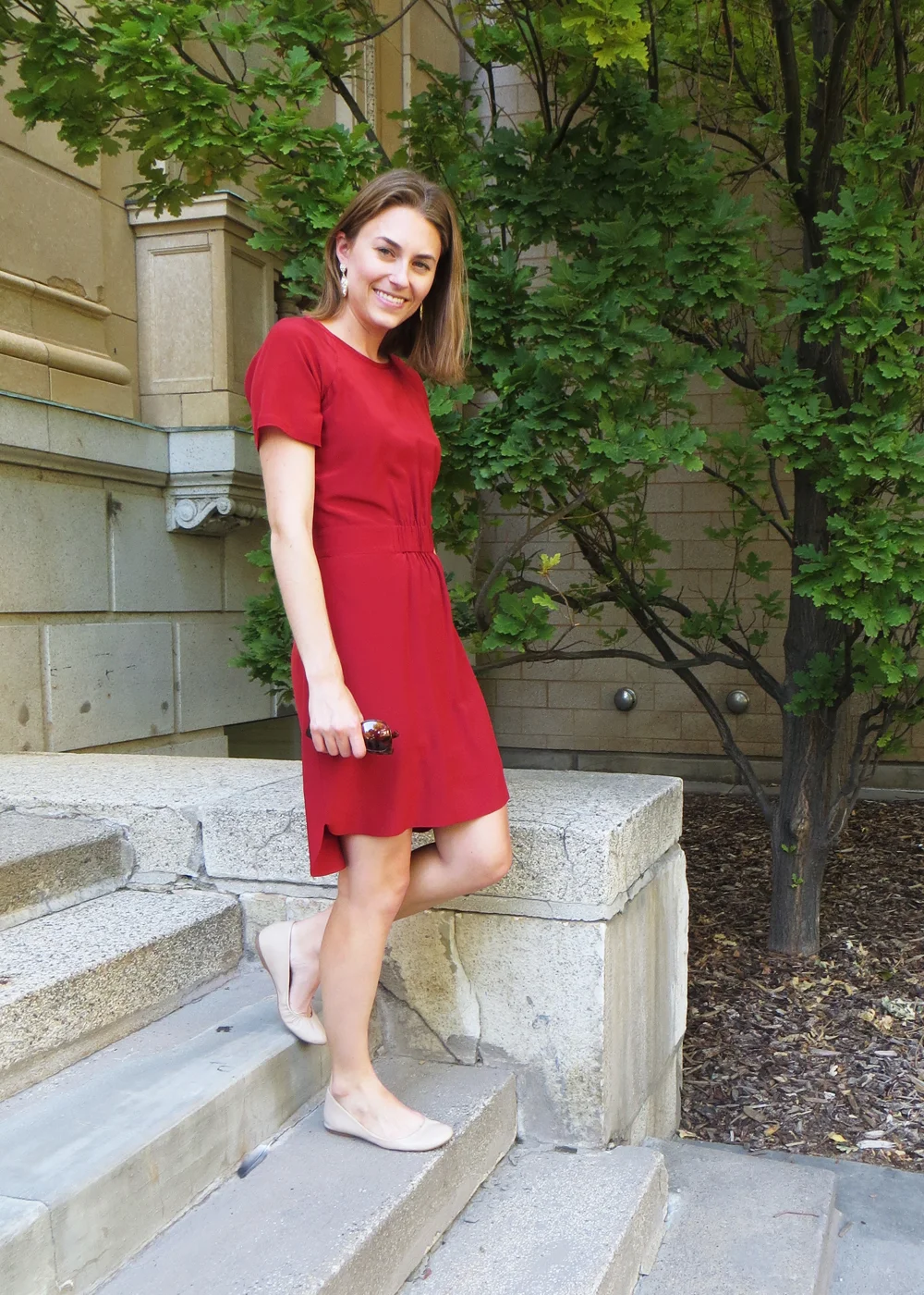 Earrings on store red dress